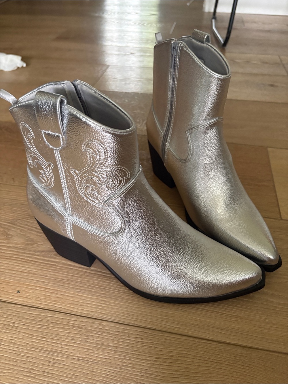 Old Navy Metallic Silver Western-Style Ankle Booties